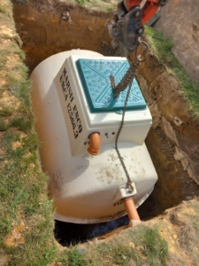 Sewage treatment plant tank being installed